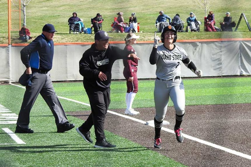 Ava Brown celebrates her 20th homer of the season, tying an ISU record.