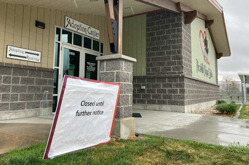A closed sign in front of the Pocatello Animal Shelter Monday afternoon