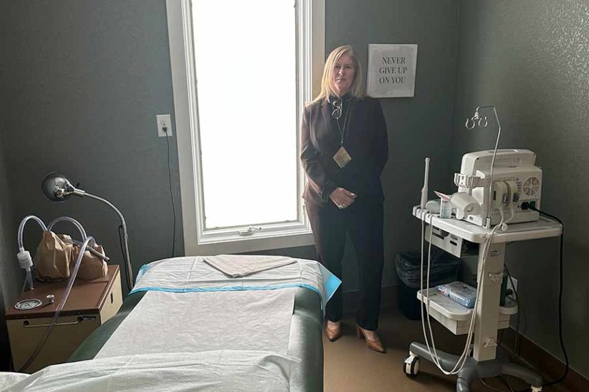 Julie Burkhart, founder and president of Wellspring Health Access, Wyoming's only abortion clinic, is seen in a procedure room in the clinic Tuesday, April 8, 2025, in Casper, Wyo. (AP Photo/Mead Gruver)