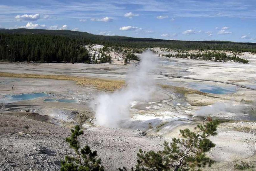 The Norris Geyser Basin at Yellowstone National Park in September 2009. Scientists have studied Yellowstone National Park's magmatic system for decades, but a University of Utah professor has shown a new way to look at it. (Beth Harpaz, Associated Press)