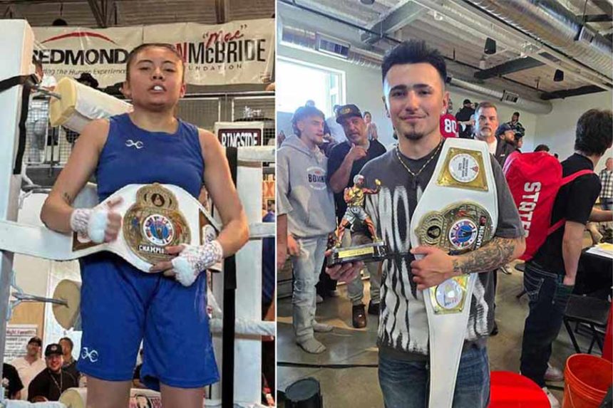 Mable Ornales, left, and Saul Juarez, took the top spot in a regional boxing tournament over the weekend and are headed to the national Golden Gloves tournament in Oklahoma next month. | Courtesy Holly Gregson