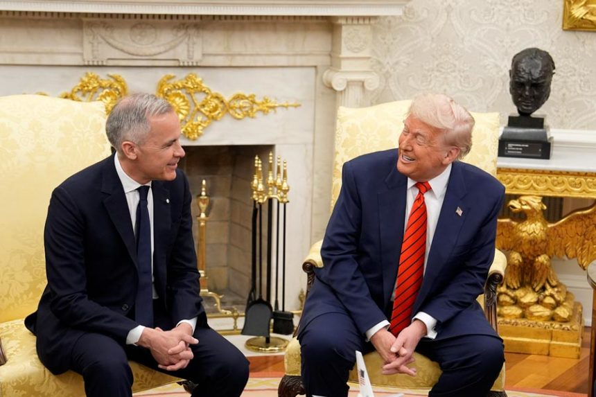 Canada Prime Minister Mark Carney and U.S. President Donald Trump engage in a meeting at the White House in Washington, Tuesday, May 6, 2025. | Adrian Wyld, The Canadian Press via Associated Press