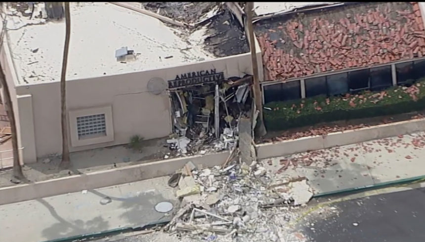 Debris covers the ground after an explosion on Saturday, May 17, 2025 in Palm Springs, California | ABC7 Los Angeles via Associated Press