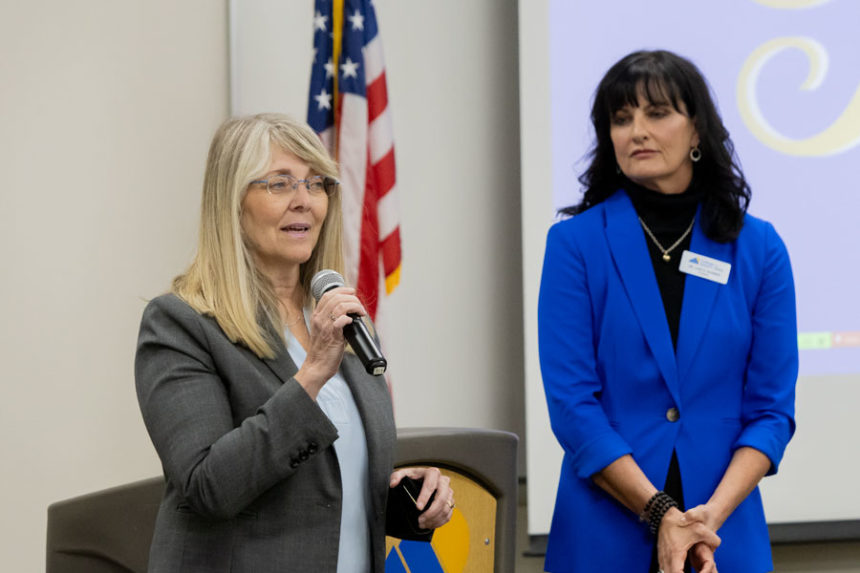 Rep. Wendy Horman, R-Idaho Falls, and College of Eastern Idaho President Lori Barber, speaking at JFAC's visit to CEI