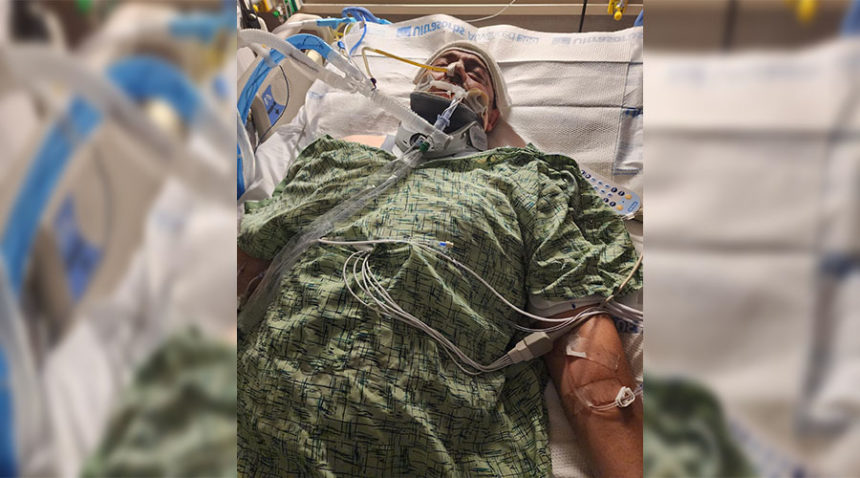 Casey Price in the hospital after his truck fell on him.