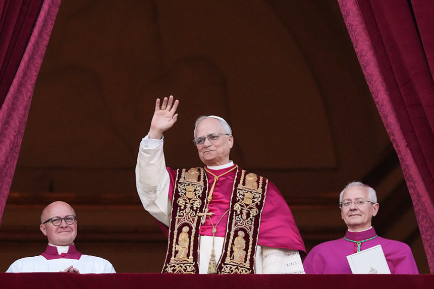 Pope Leo XIV appears on the central loggia of St. Peter's Basilica after being chosen the 267th pontiff of the Roman Catholic Church, at the Vatican, Thursday, May 8, 2025. (AP Photo/Alessandra Tarantino)