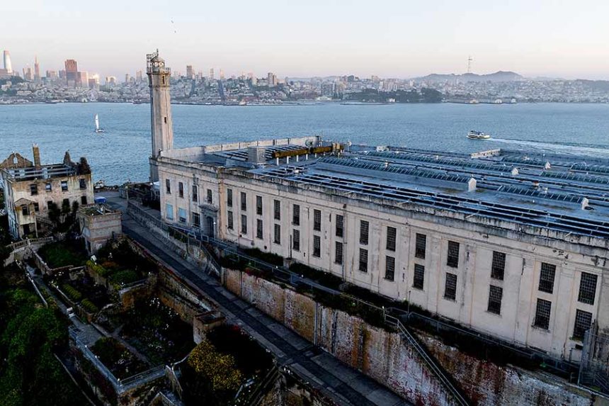 Alcatraz Island is pictured on Sunday, May 4, 2025, in the San Francisco Bay, Calif. (AP Photo/Noah Berger)
