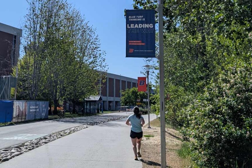 A jogger on Boise State University campus