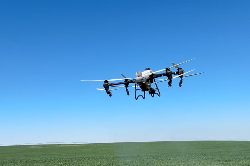 A drone in operation over a Rexburg field Wednesday morning. | Rett Nelson, EastIdahoNews.com