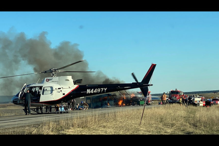 helicopter at fiery crash