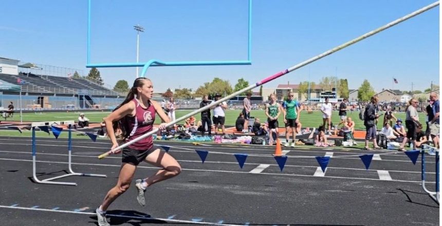 Rigby's Gracie West at the district pole vault competition. | Courtesy photo