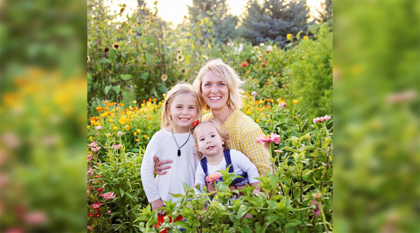 Jessica Smedley, owner of "3 Girls Garden," a U-Pick Flower Farm in Idaho Falls, with two of her children.