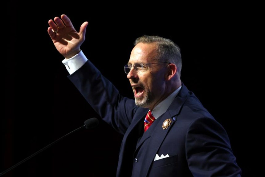 Southern Baptist Convention President Clint Pressley gives the President's Address during the 2025 SBC Annual Meeting, Tuesday, June 10, 2025, in Dallas. | Richard W. Rodriguez, Associated Press