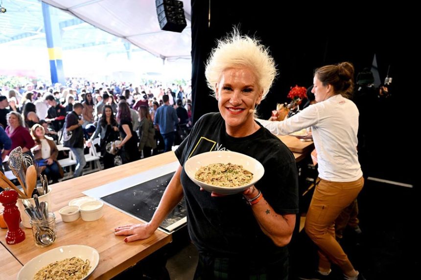 Anne Burrell makes a culinary presentation during the Food Network New York City Wine & Food Festival in October 2022 in New York City. Burrell has died at the age of 55.