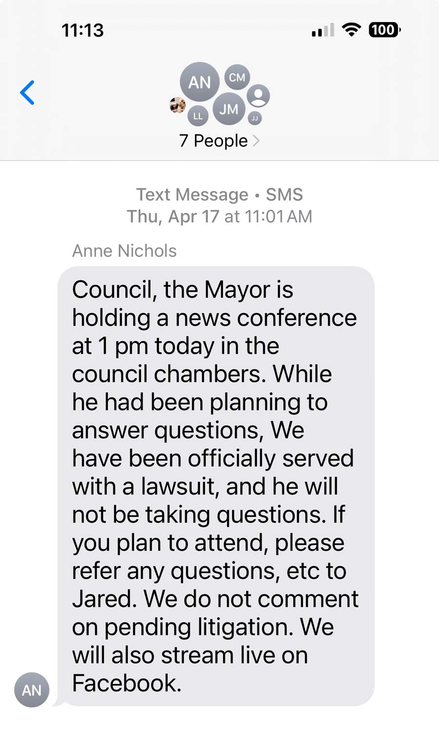 Anne Nichols text message