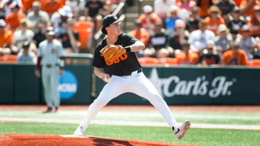 Dax Whitney, formerly of Blackfoot High, pitching for the Oregon State Beavers. | Karl Maasdam, Oregon State Sports Information