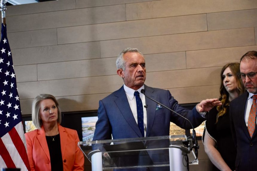 U.S. Health and Human Services Secretary Robert Kennedy Jr. speaks to reporters during an event at the University of Utah on April 7, 2025. (Kyle Dunphey/Utah News Dispatch)