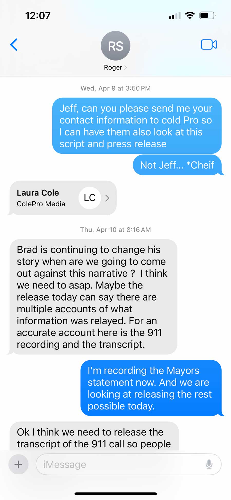 Text from Chief Roger Schei to an unknown person | City of Pocatello