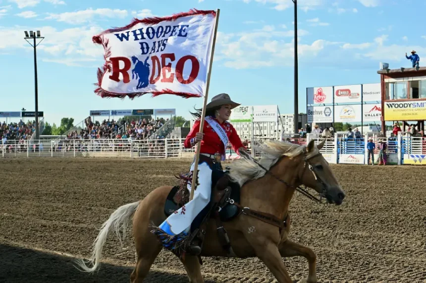 Whoopee Days banner on horseback