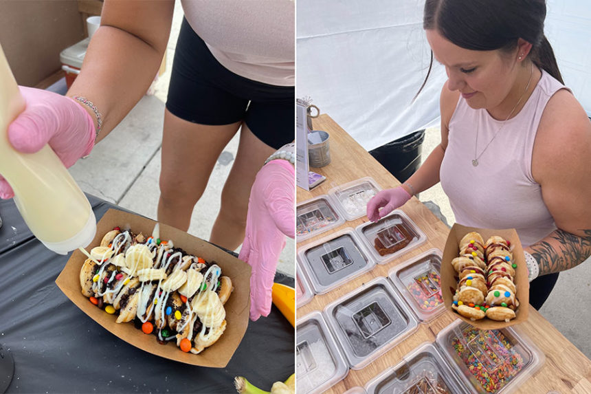 Amy Romrell, right, making mini pancakes at her new pop-up business, Hunny Cakes. | Courtesy Amy Romrell