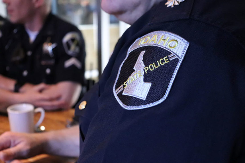 A close up of an Idaho State Police trooper’s uniform patch. (Courtesy of the Idaho Governor’s Office)