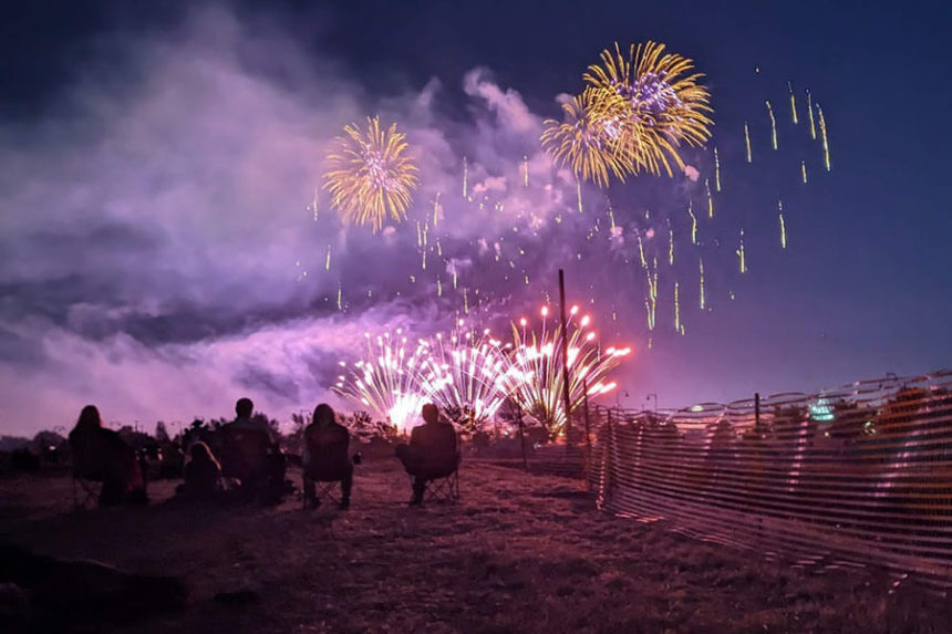 Fireworks as seen several blocks from the Melaleuca Freedom Celebration in 2024.