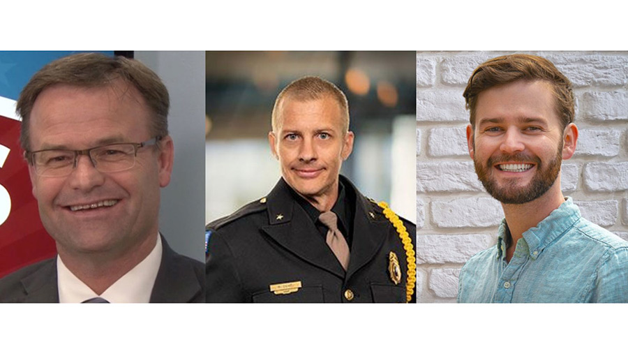 Pocatello Mayor Brian Blad, Police Chief Roger Schei, and City councilman Hayden Paulsen | Courtesy of Brian Blad, City of Pocatello and Paulsen's campaign website