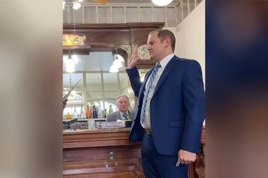 Adam Strong being sworn in as a Boise County prosecutor in April 2021. | Courtesy photo