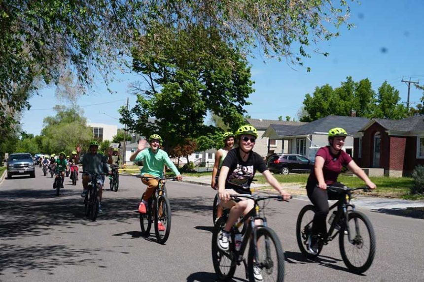 students riding bikes