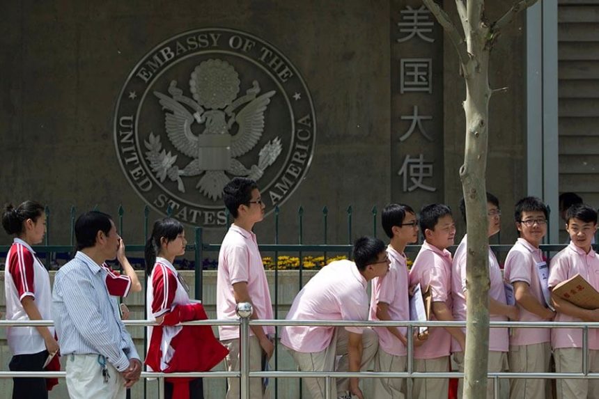 Chinese students outside U.S. embassy