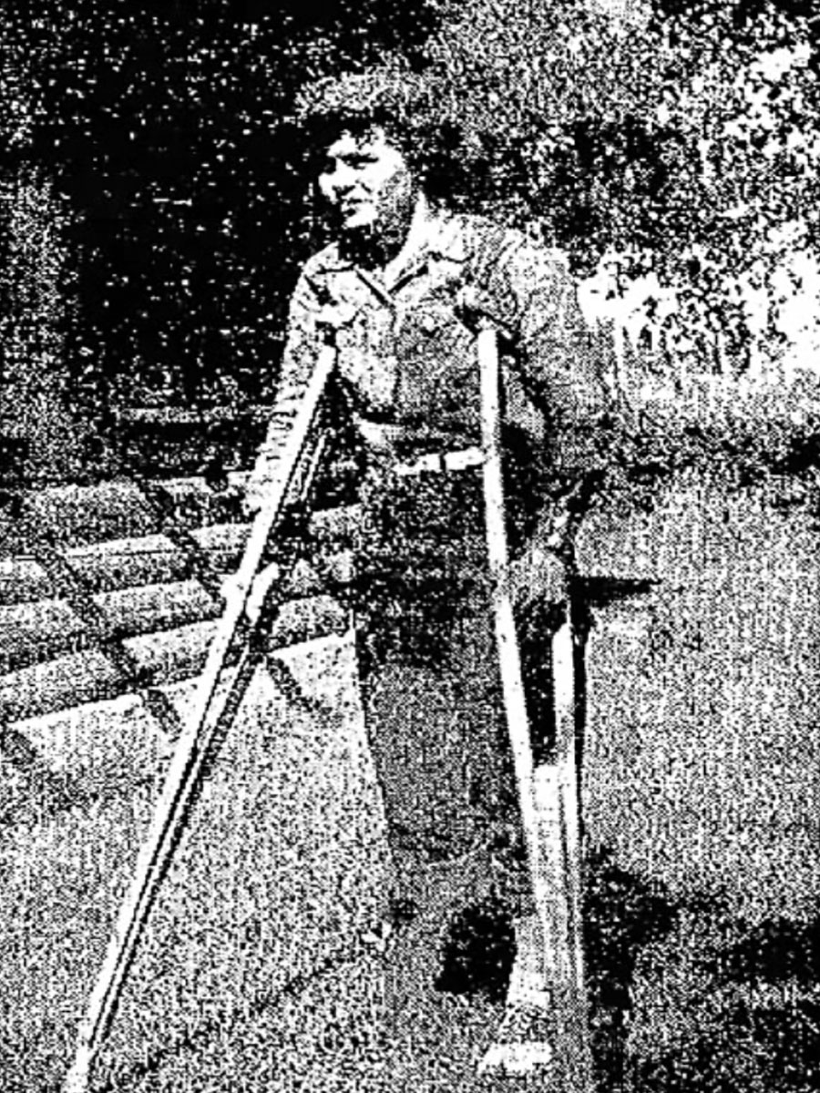 Judy Ann Brangham with her crutches.