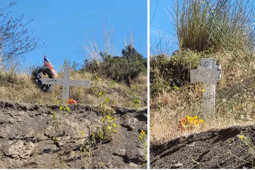 Memorial cross before and after vandalism | Ronda Hunsaker