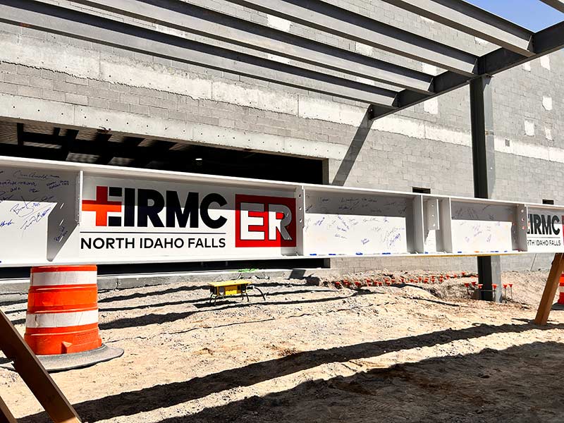 Dignitaries signed a large construction beam during an event on the construction site Thursday morning | Rett Nelson, EastIdahoNews.com