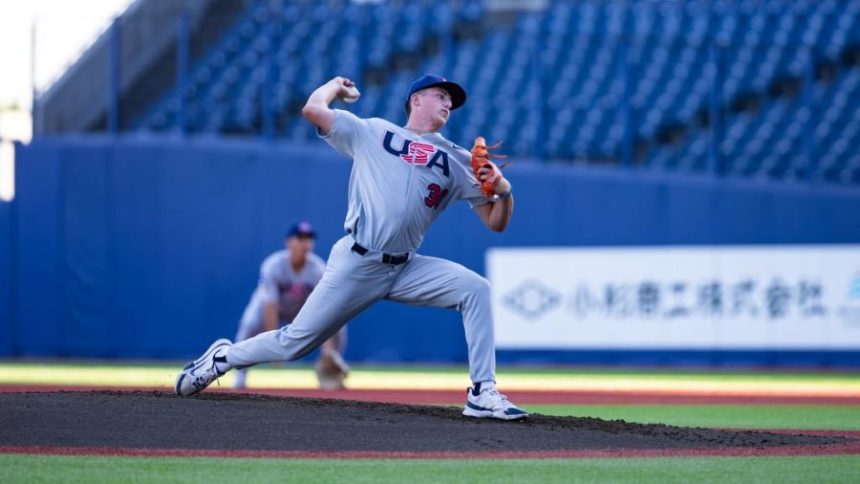 Dax Whitney pitches for Team USA in collegiate series against Japan. | USA Baseball.
