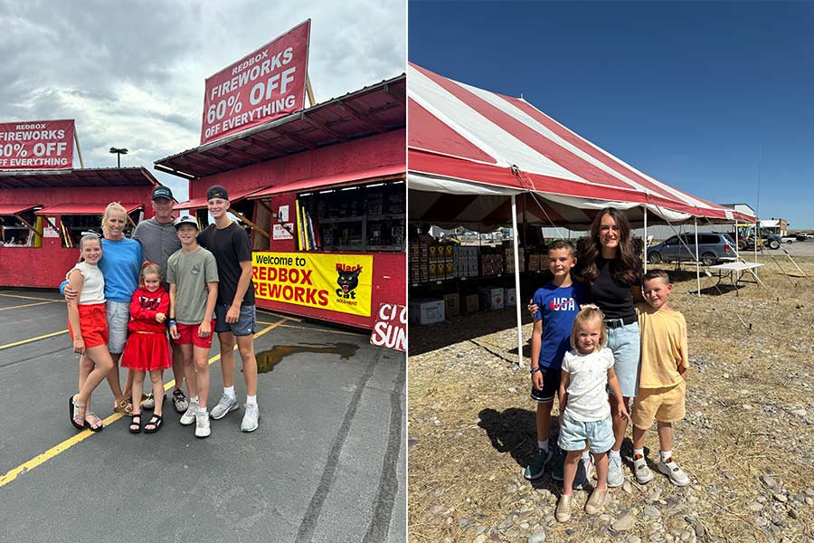 On the left is Bryan Brusman with his family at Red Box Fireworks. Alexis Naylor is with her kids on the right at Red Balloon Fireworks. | Courtesy Bryan Brusman
