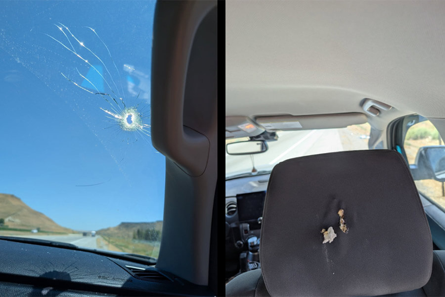 stray bullet damage to car