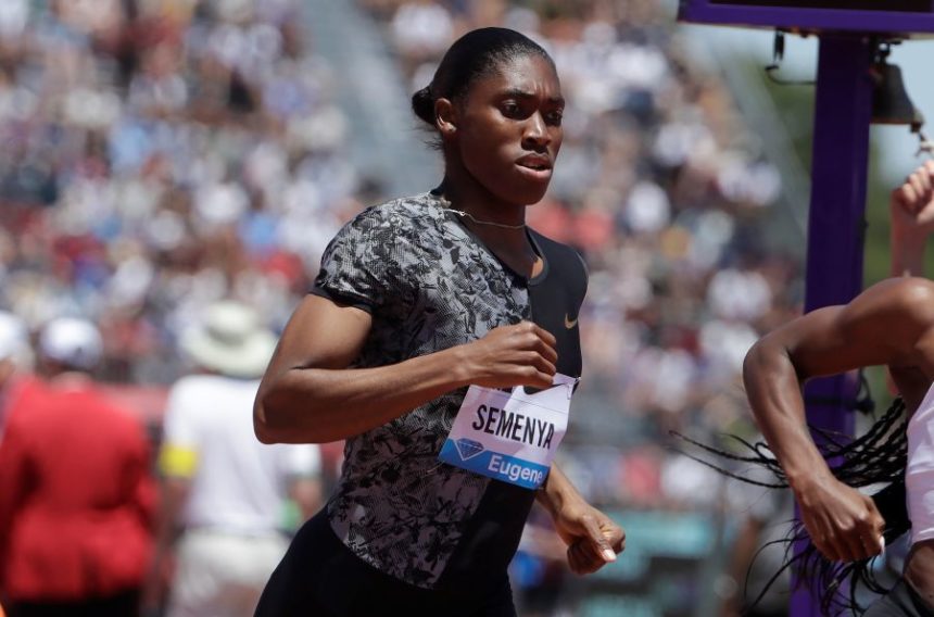 FILE - South Africa's Caster Semenya competes in the women's 800-meter race during the Prefontaine Classic, an IAAF Diamond League athletics meeting, in Stanford, Calif., June 30, 2019. (AP Photo/Jeff Chiu, File)