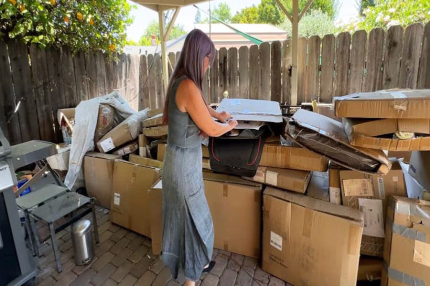 woman with Amazon packages