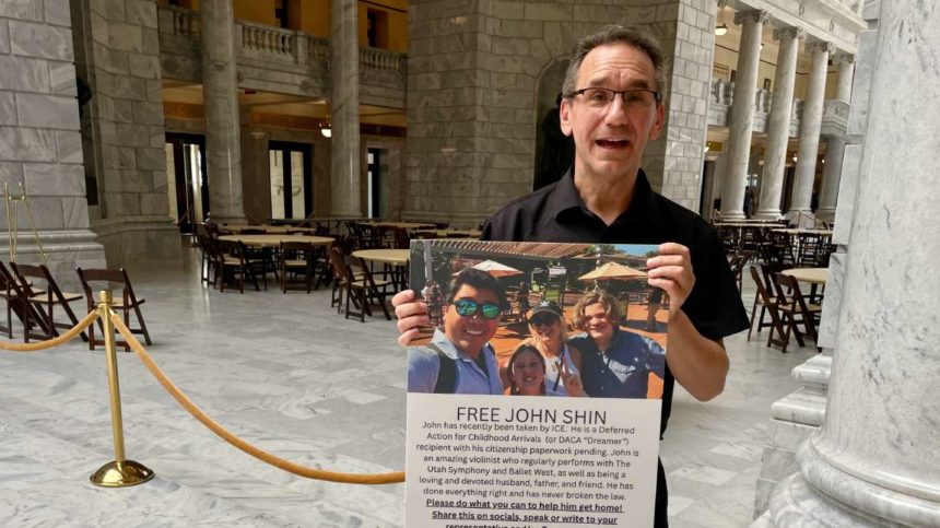 Gabriel Gordon has been showing up at the Utah Capitol in Salt Lake City to play his violin in a show of support for John Shin, who has been detained by U.S. immigration officials. | Tim Vandenack, KSL.com