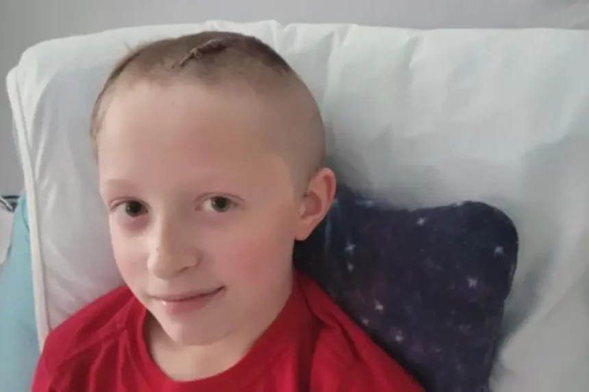 A photo of Caellum after surgery | Caellum's Brain Cancer Fund Crowdfunder page