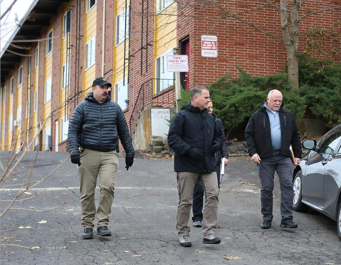 Idaho State Police detectives Lt. Darren Gilbertson, center, and Lt. Mike Mooney, left, worked the University of Idaho student murder case on King Road in Moscow in November 2022. Bryan Kohberger was sentenced to life in prison after pleading guilty last month. | Courtesy Idaho State Police