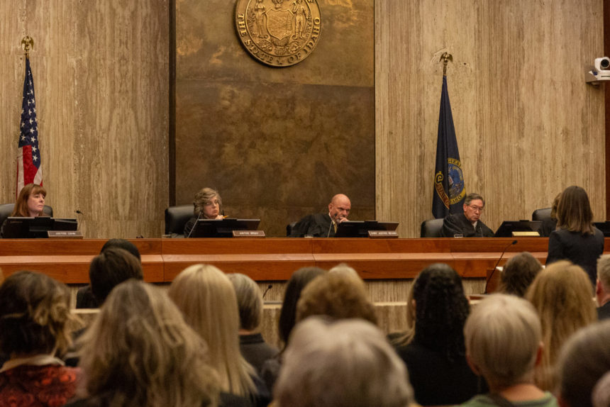 The Idaho Supreme Court listens to arguments in this April 25, 2025, file photo. | Kyle Pfannenstiel, Idaho Capital Sun