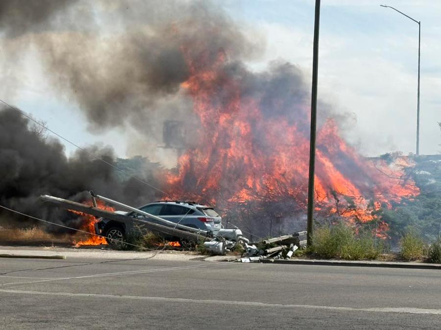 A fire started by a car crash in Rigby on Saturday.