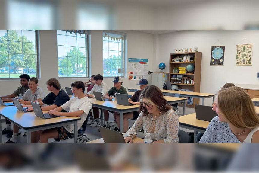 A group of students in class.