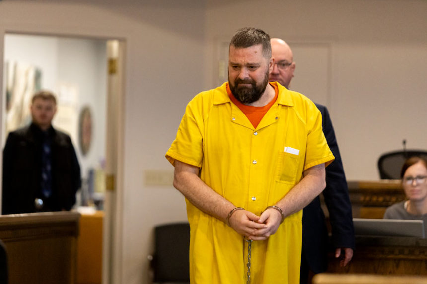 Todd Vernon Brewer, 48, walking into the courtroom ahead of his sentencing Thursday, Aug. 14, 2025, in Pocatello. Brewer was found guilty of shooting two Pocatello Police Officers in May 2022. | Daniel V. Ramirez, EastIdahoNews.com