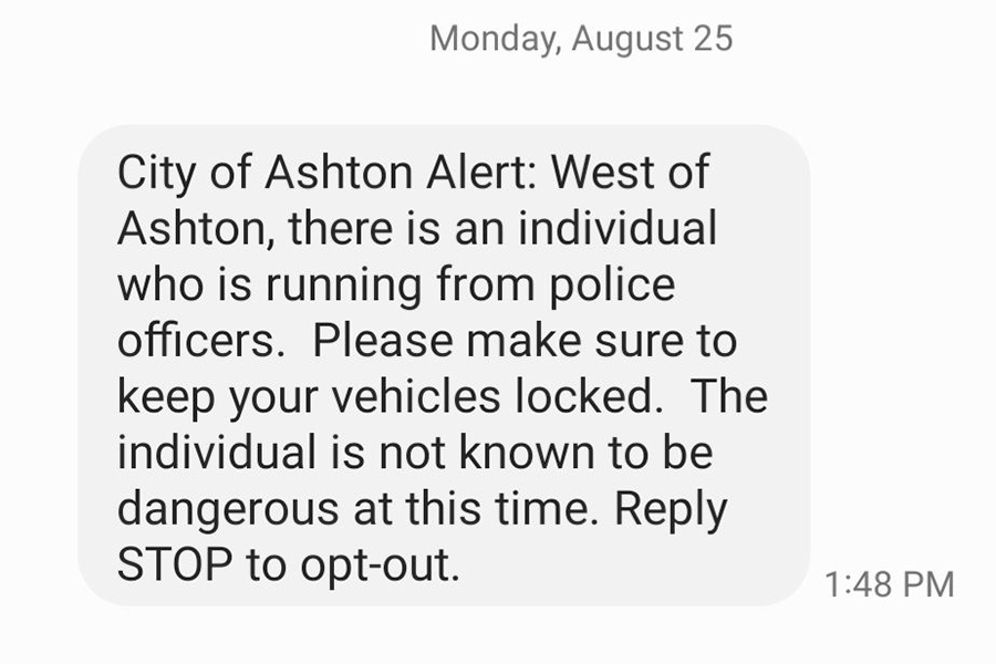 The text from the City of Ashton. | Facebook