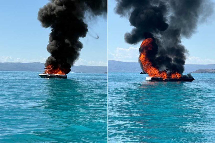 This boat caught fire north of the Bear Lake State Park Marina Saturday morning. | Courtesy Justin Taylor