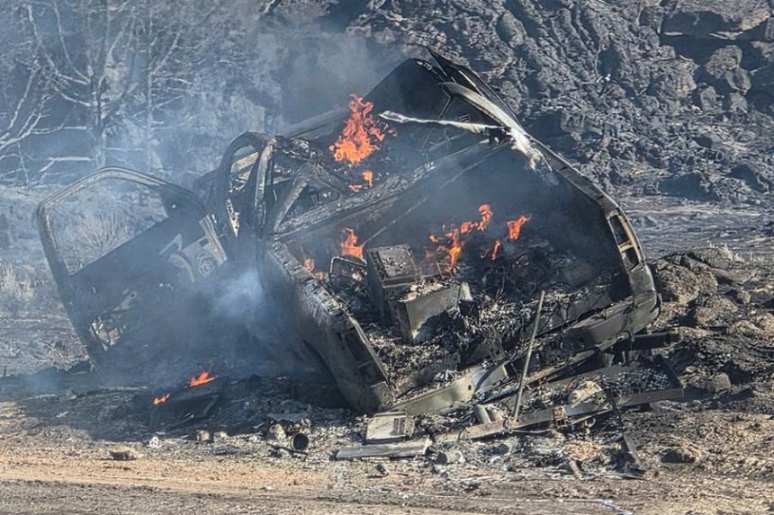 Truck burning during the Lava Trail fire | Kelsey Kunkler Stetz