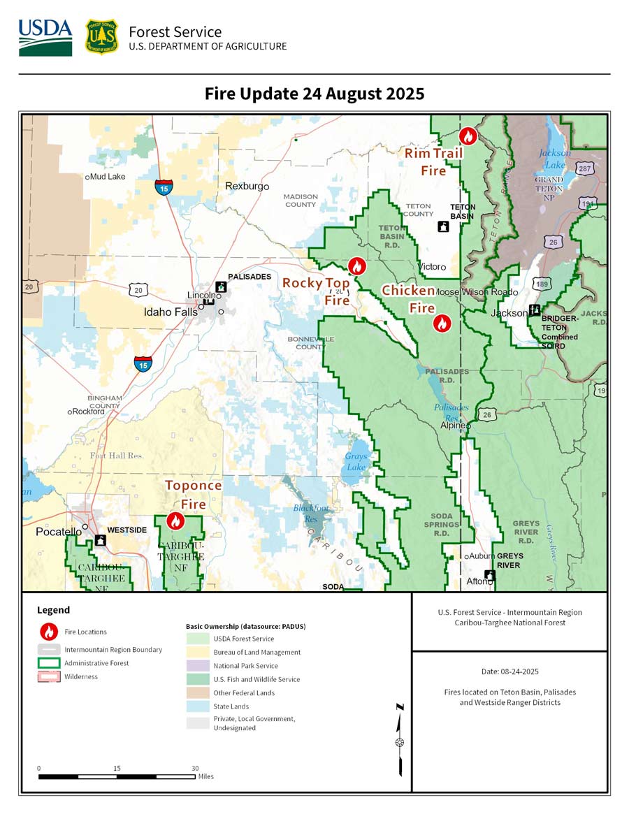 A map of the fires. | Caribou-Targhee National Forest