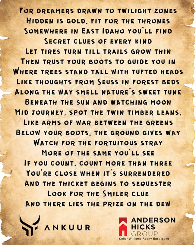 First clue for treasure hunt sponsored by Anderson Hicks Group | Courtesy Anike Wilder